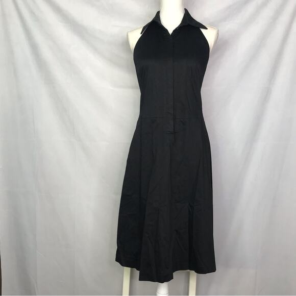 AGNONA LBD collared halter open back half button up sleeveless dress - Picture 1 of 10
